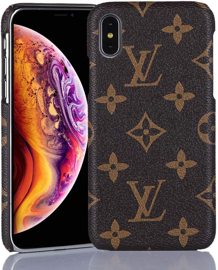 iPhone Xs MAX Case Elegant Luxury PU Leather Monogram Pattern Classic Style Cover Case for Apple iPhone Xs MAX (Large Logo)