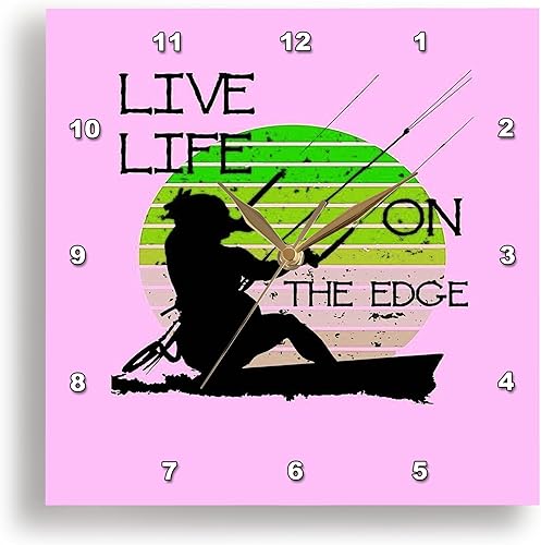 3dRose Wall Clock Silent - 10 inch - Vintage Sunset Retro Sunrise Black Kitesurfer Silhouette - Vector Art - Kitesurfing Sport Action disponible en Yaxa Costa Rica