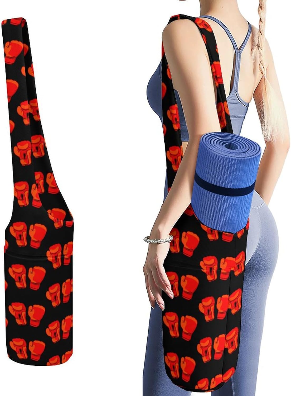 Red Boxing Gloves Lightweight Yoga Mat Bag with Pockets Portable Canvas Carrying Shoulder Bags for Women Men