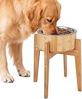 Kevideawl Elevated Raised Dog Bowls for Large Breeds - 13.5" Stand with Stainless Steel & Bamboo Dishes, Non-Slip Feet