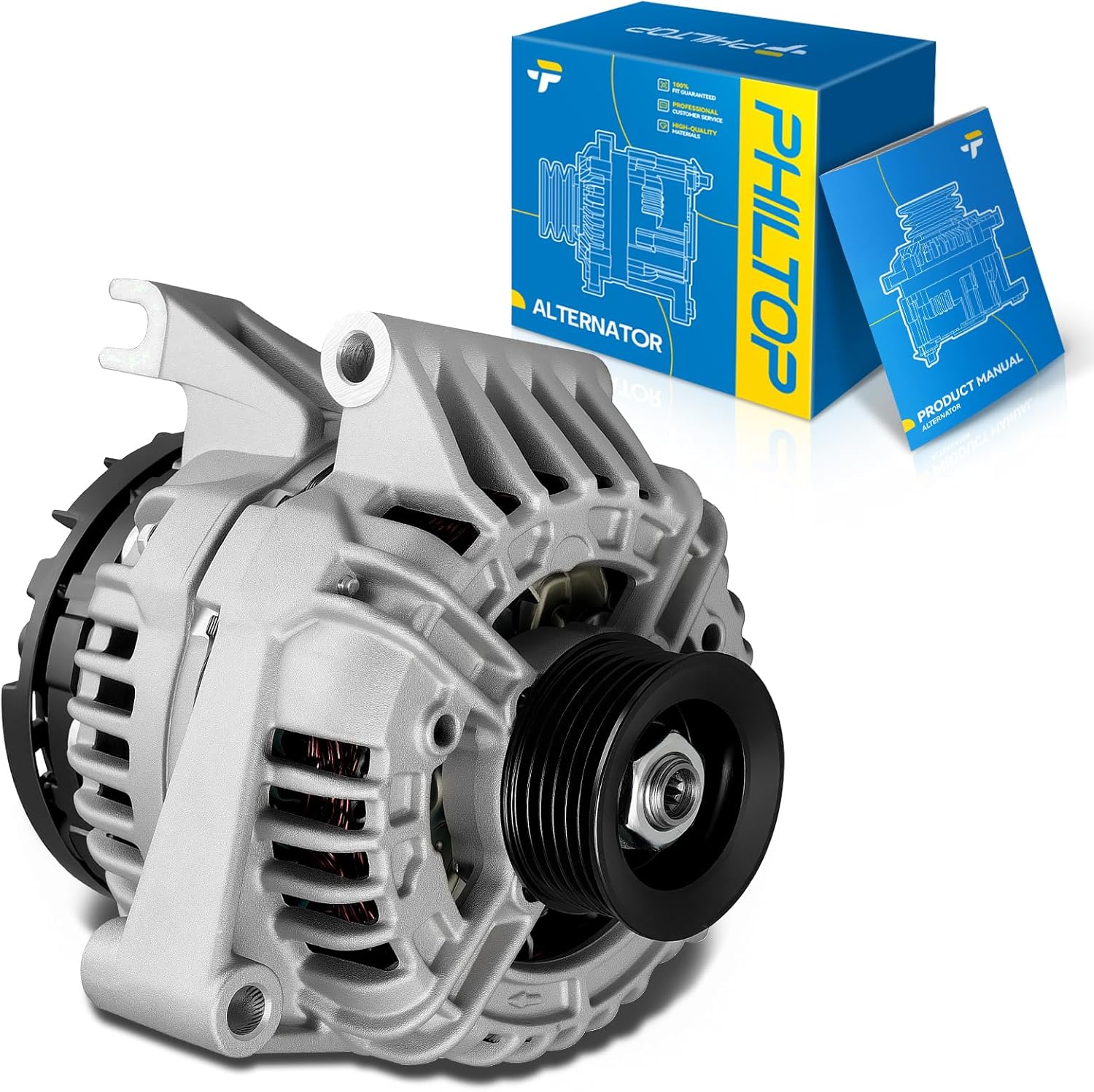 PHILTOP Alternator Compatible with Buick LaCrosse 2005 3.8L, Pontiac Grand Prix 2005 3.8L High Amp Alternators Replace 11126N 12V 120Amp CW S6 6-Groove Pulley