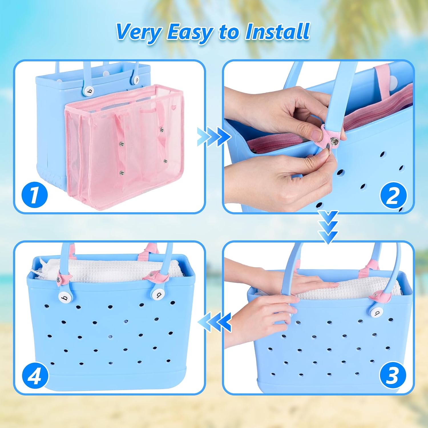 Beach Bag Organizer for Bogg Bag, Tote Bag Organizer Insert, Lightweight Mesh Divider with Zipper Pocket & 7 Compartments, Accessories Insert for XL Bogg Tote (Pink, X-Large) image 3