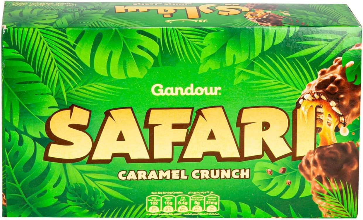 Gandour Safari Caramel Crunch Chocolate Bar, Green Jungle Theme Packaging Each 32g X Pack Of 12 (From UAE)-image-44