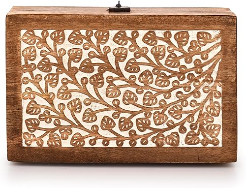 Miniatura 2 de Kimona Joyeros de madera de mango con grabado del árbol de la vida para mujeres y hombres, detalles de decoración del hogar (8 x 5 x 3 pulgadas)