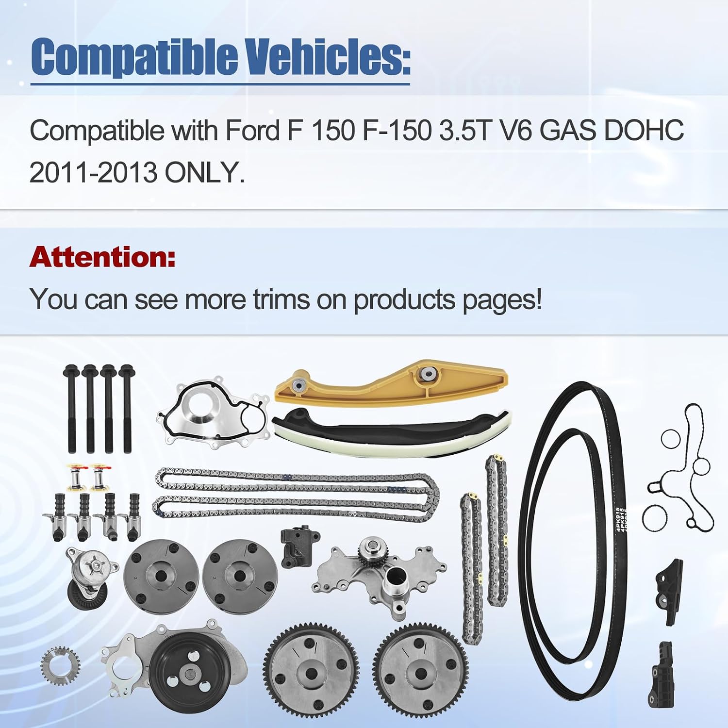 Timing Chain Kit with Water Pump & VVT Sprockets Cam Phaser Compatible with Ford F-150 F150 2011-2013 3.5L V6 EcoBoost, Replace 9-0738SAK6
