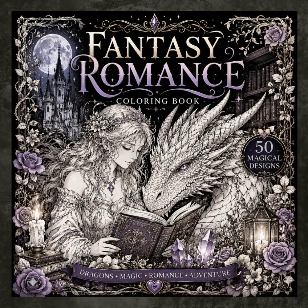 Fantasy Romance Coloring Book: 50 Magical Coloring Pages of Dragons, Princesses, Magic & Enchanted Worlds