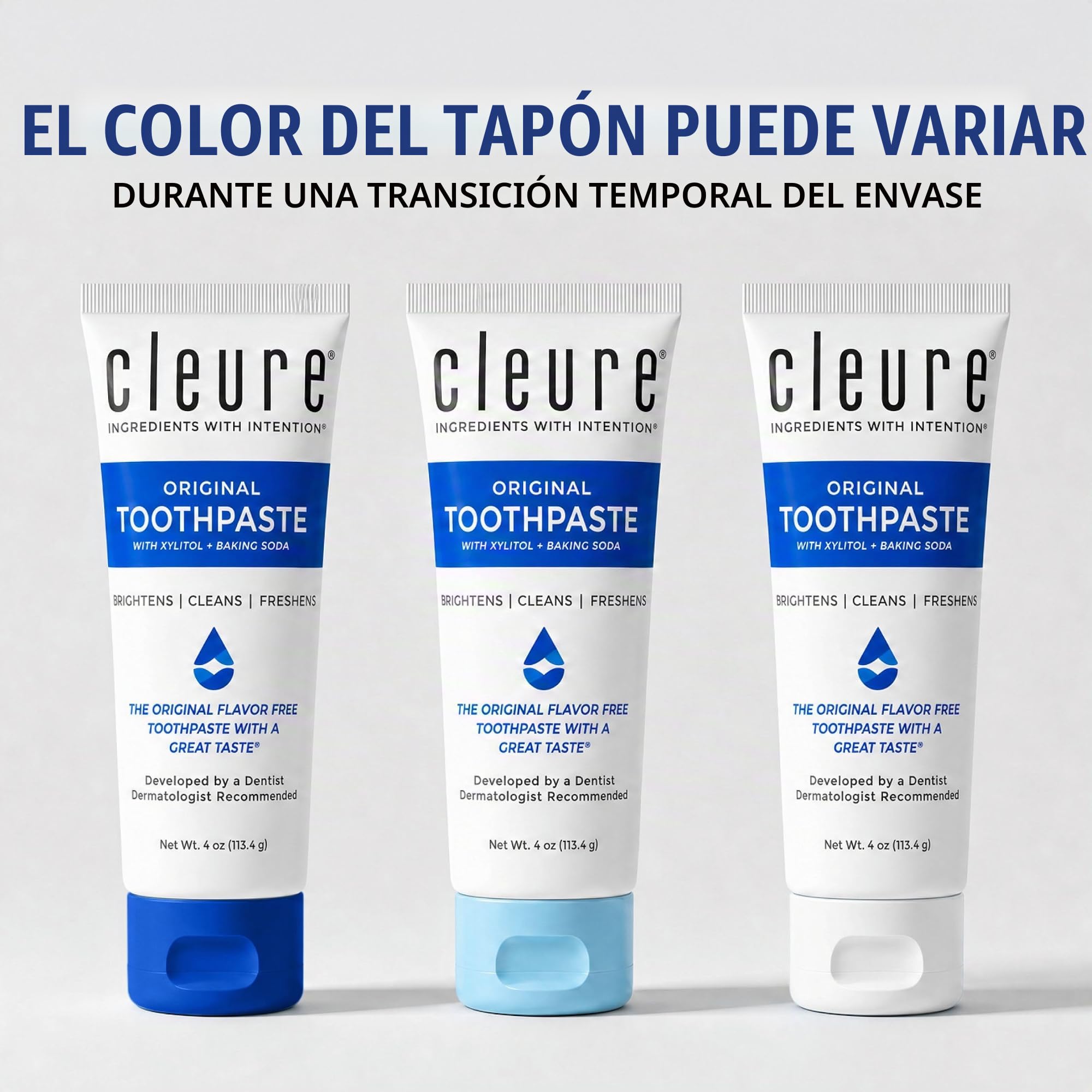 Cleure Pasta de dientes natural original, sin sabor, sin flúor, ayuda a aclarar, con xilitol para un aliento fresco, sabor natural para niños y adultos, sin menta (tubo de 4 oz)