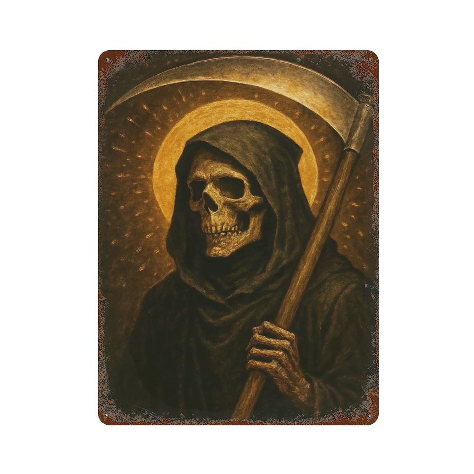 Garage Style Saint Grim Reaper Dark Art Weathered Tin Sign 15.7"x11.8", Classic Wall Plaque for Bar And Workshop