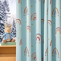Vista 8 de Jinchan Cortinas opacas para guardería para habitación de niños, cortinas para dormitorio de niñas, bonitas, azul arcoíris, para sala