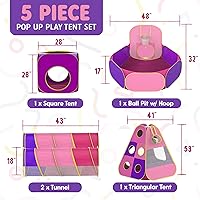 Vista 2 de Playz 200 mini bolas de plástico suave en 8 colores y Playz 5 piezas Pop Up Play Carpa, túneles de arrastre y aro de baloncesto