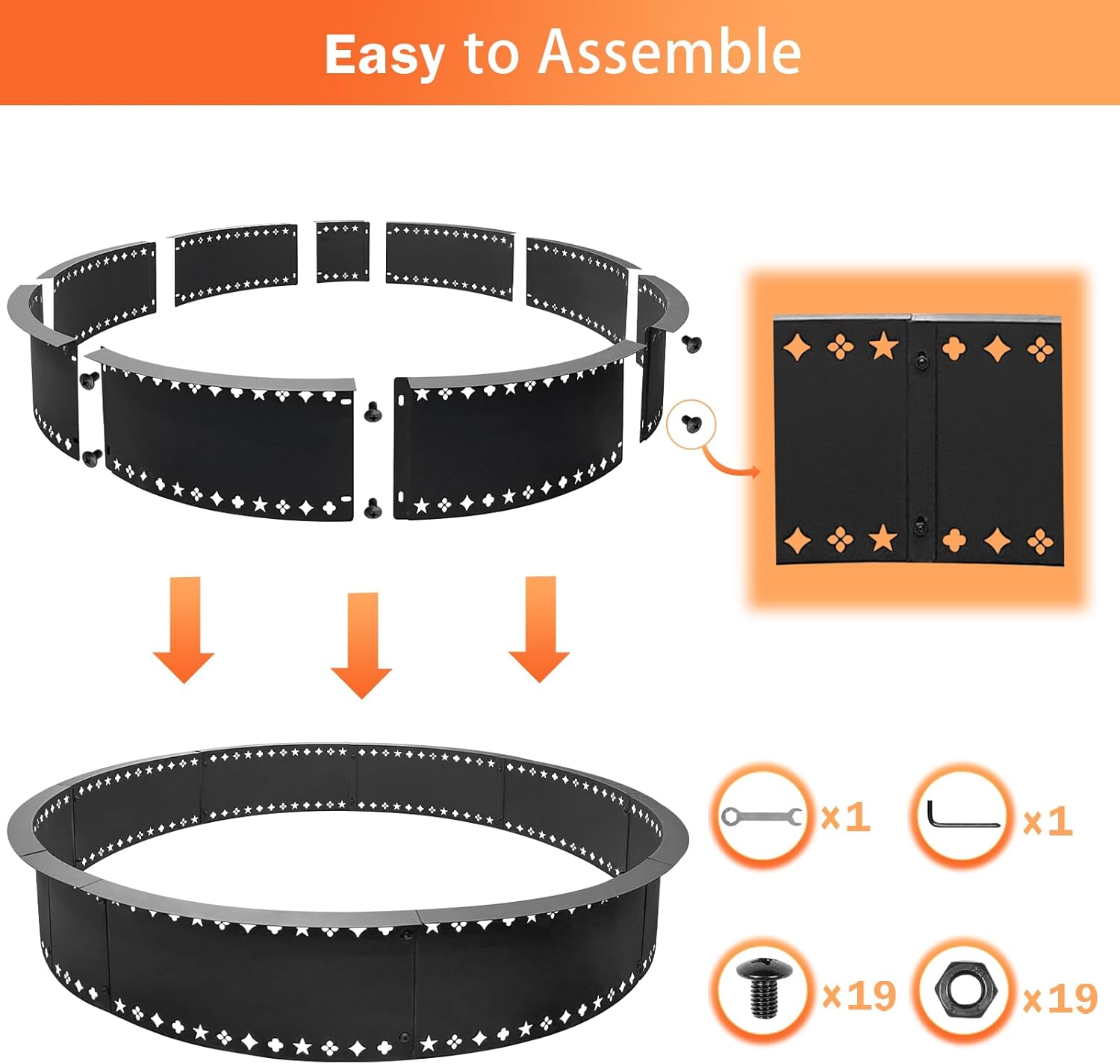 DFLU Smokeless Fire Pit Ring 48 inch Inner, 52 inch Outer Large Firepit Ring Insert Metal Steel Round Firepit Ring for Outside Wood Burning DIY Fire Pits Outdoor Fire Place for Camping Patio Backyard