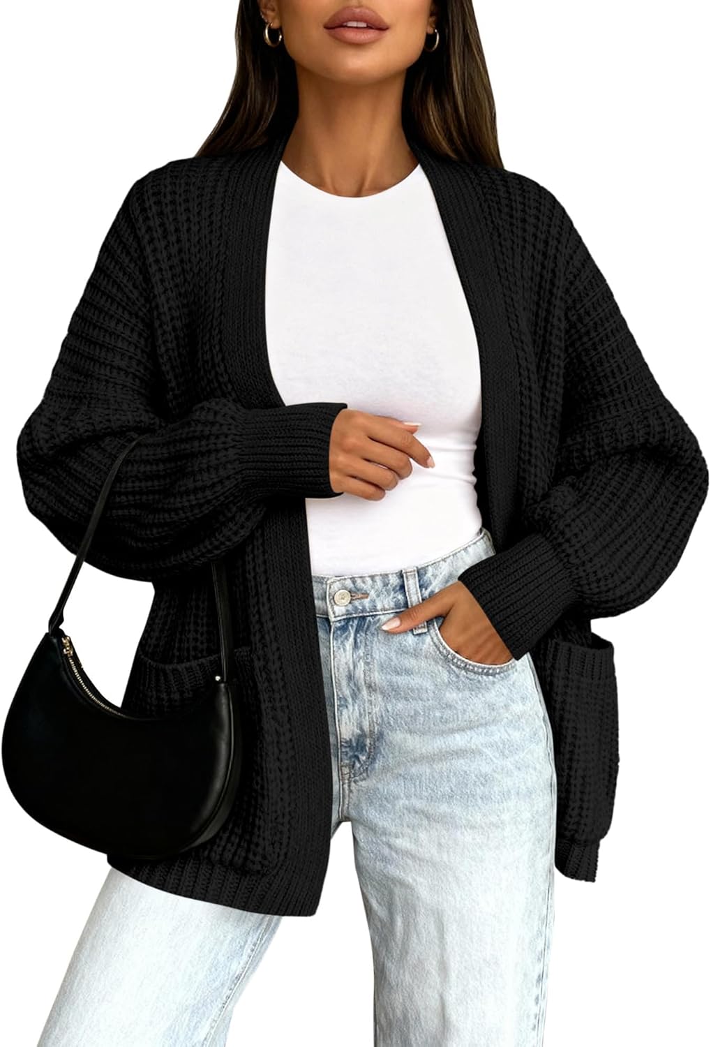 BTFBM Cardigan Sweaters for Women 2026 Fall Fashion Casual Long Sleeve Oversized Open Front Knit Cardigans Jacket Coat