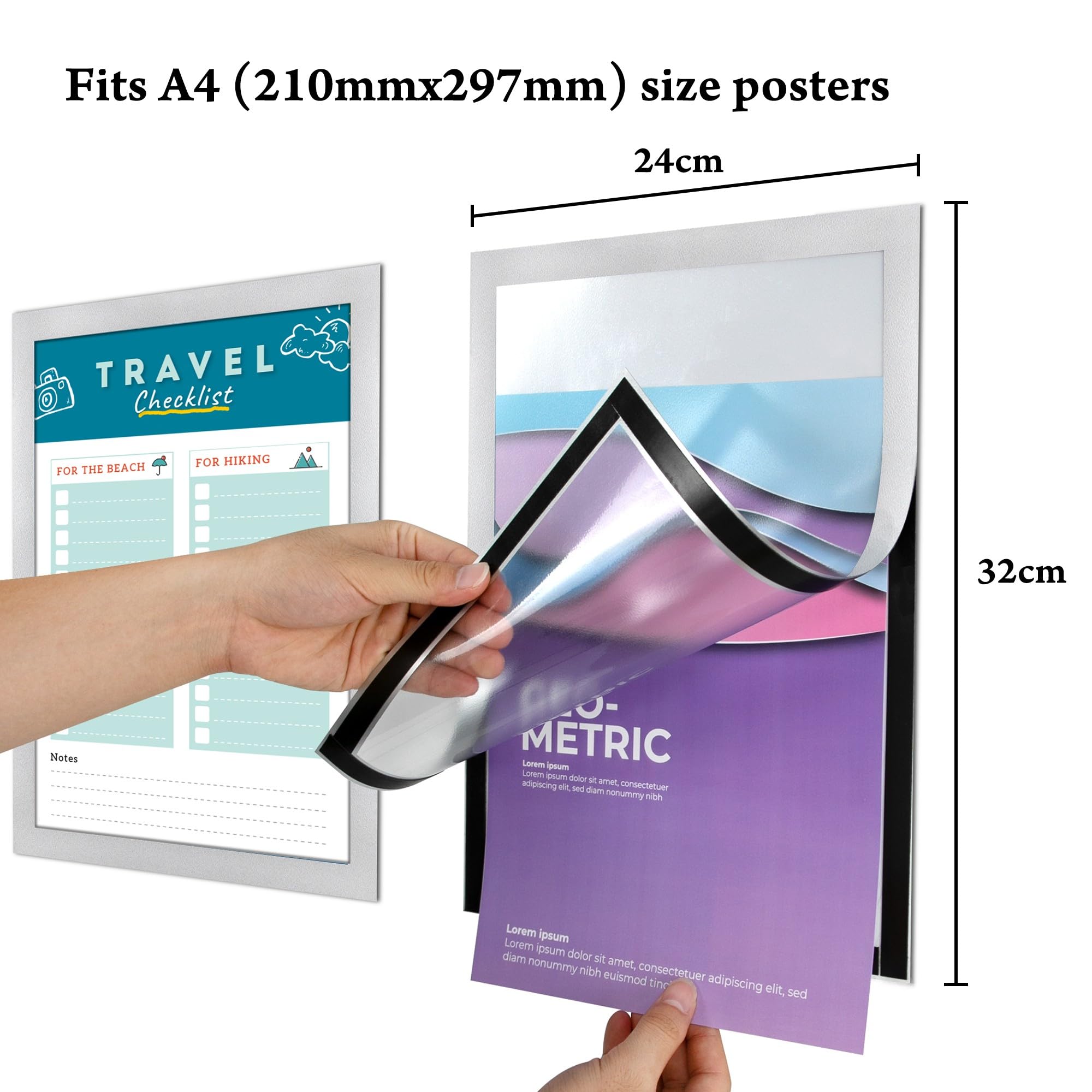 6 Pièces Cadre d'Affichage Magnétique A4, Autocollant, Adhésif pour Signe Enseignes Pochette d'Information avec Fermeture Magnétique (Argent)