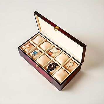 Luxury Wooden Watch Box Organizer,Premium Matte Finish,10 Slots,Vintage Style,Soft Velvet Interior, Robust Exterior,Watch Organizer for Men,Watch Organizer for Women,WD10-01