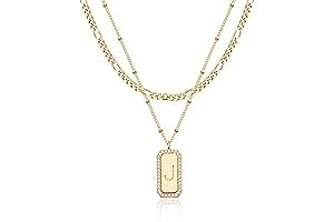 Women's Gold Initial Necklace |14K Gold Figaro Chain Necklace Set