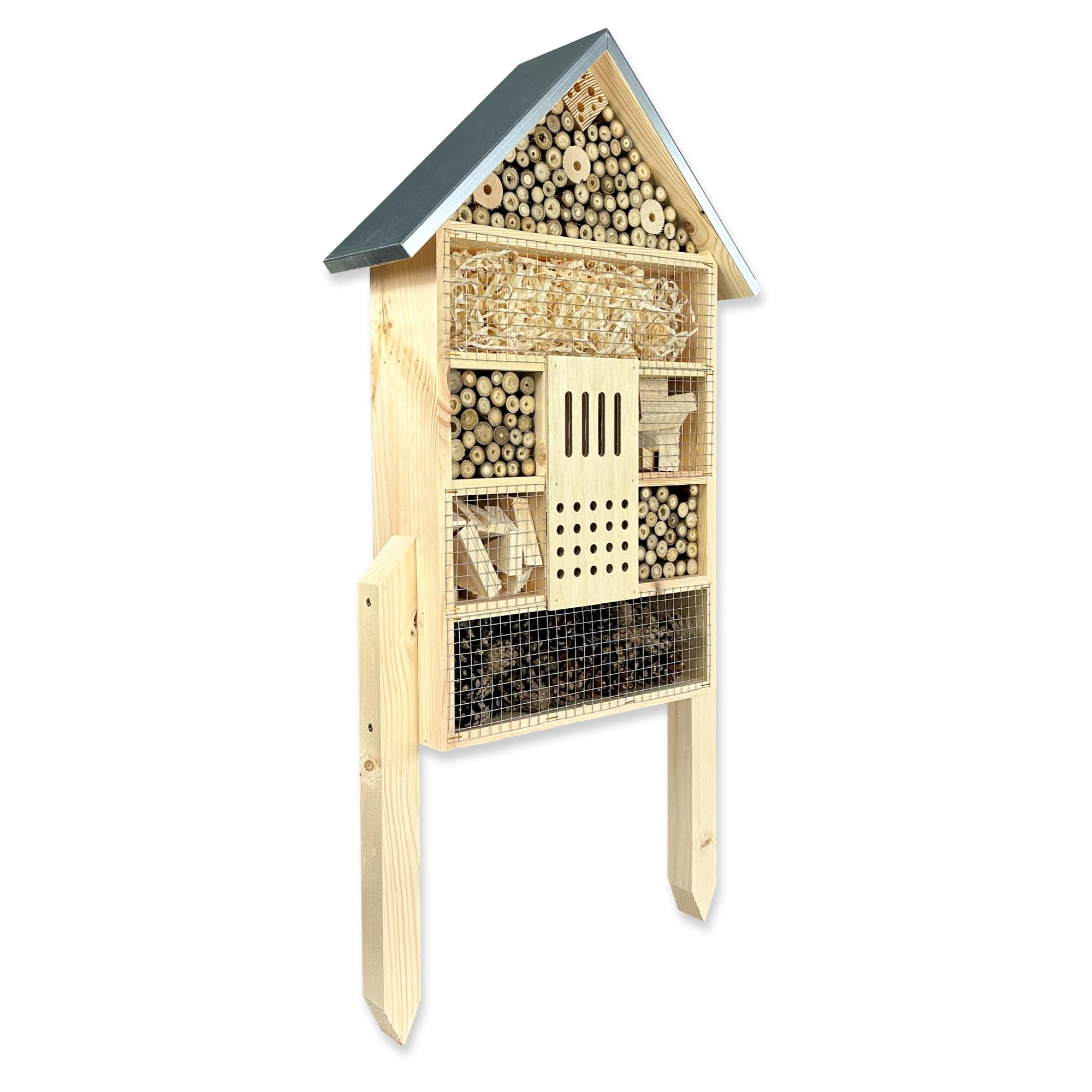 GARTENETAGE Insektenhotel XXL für Bienen und Marienkäfer – 79 x 38 x 11,5 cm – Wetterfestes Insektenhaus mit 7 Fächern – Schutz und Nisthilfe für Wildbienen, Schmetterlinge und Florfliegen