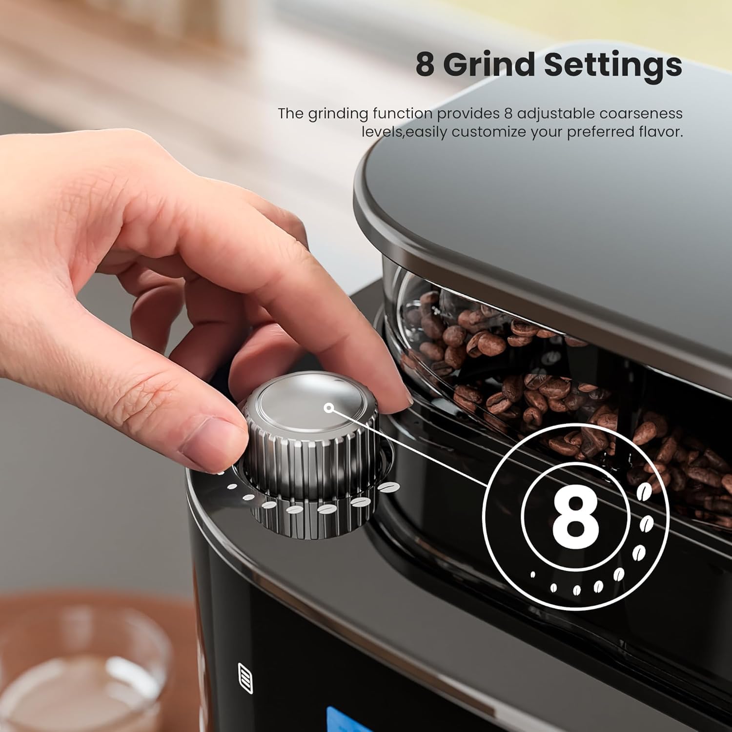 10-Cup Drip Coffee Maker with Built-in Grinder, Programmable Grind & Brew, 220g Bean Hopper, Adjustable Grind Size & Coffee Strength, Descaling Alert, 24H Timer, 2H Keep Warm, LED Touchscreen — view 3