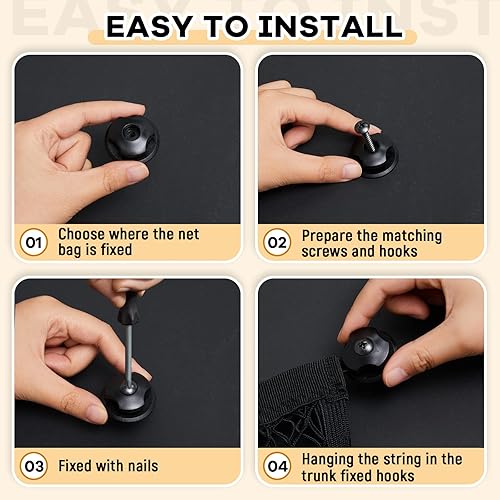 Miniatura 5 de Frienda 2 piezas de red de carga pequeña elástica para almacenamiento de malla de almacenamiento automotriz con 8 tornillos de montaje y ganchos