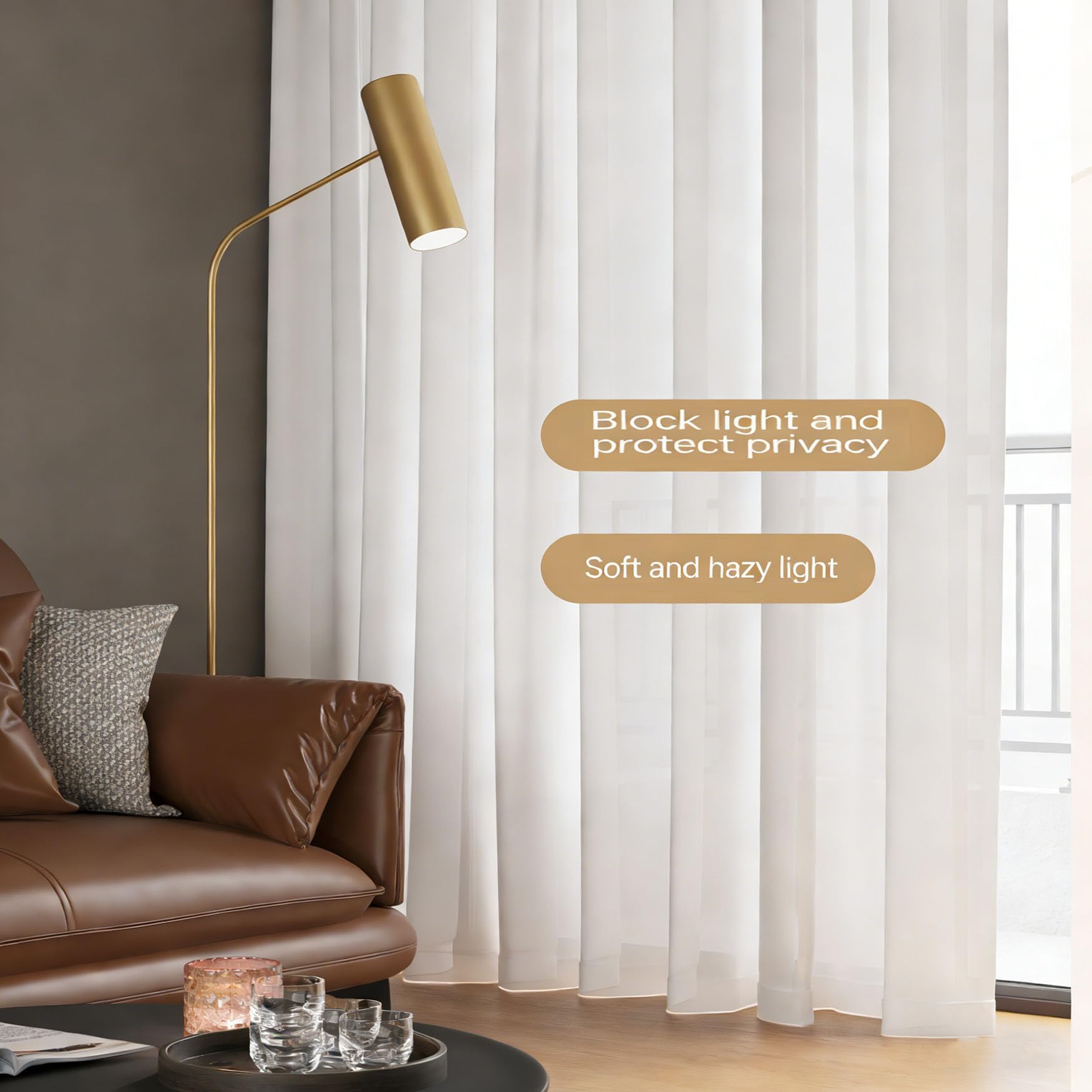 Voile Vorhänge 210 x 185 cm Uv-Beständig, Lichtfilternde Einfarbig mit Ösen Voile Vorhänge Transparent Modern Pflegeleicht für Wohnzimmer Kinderzimmer, Weiß