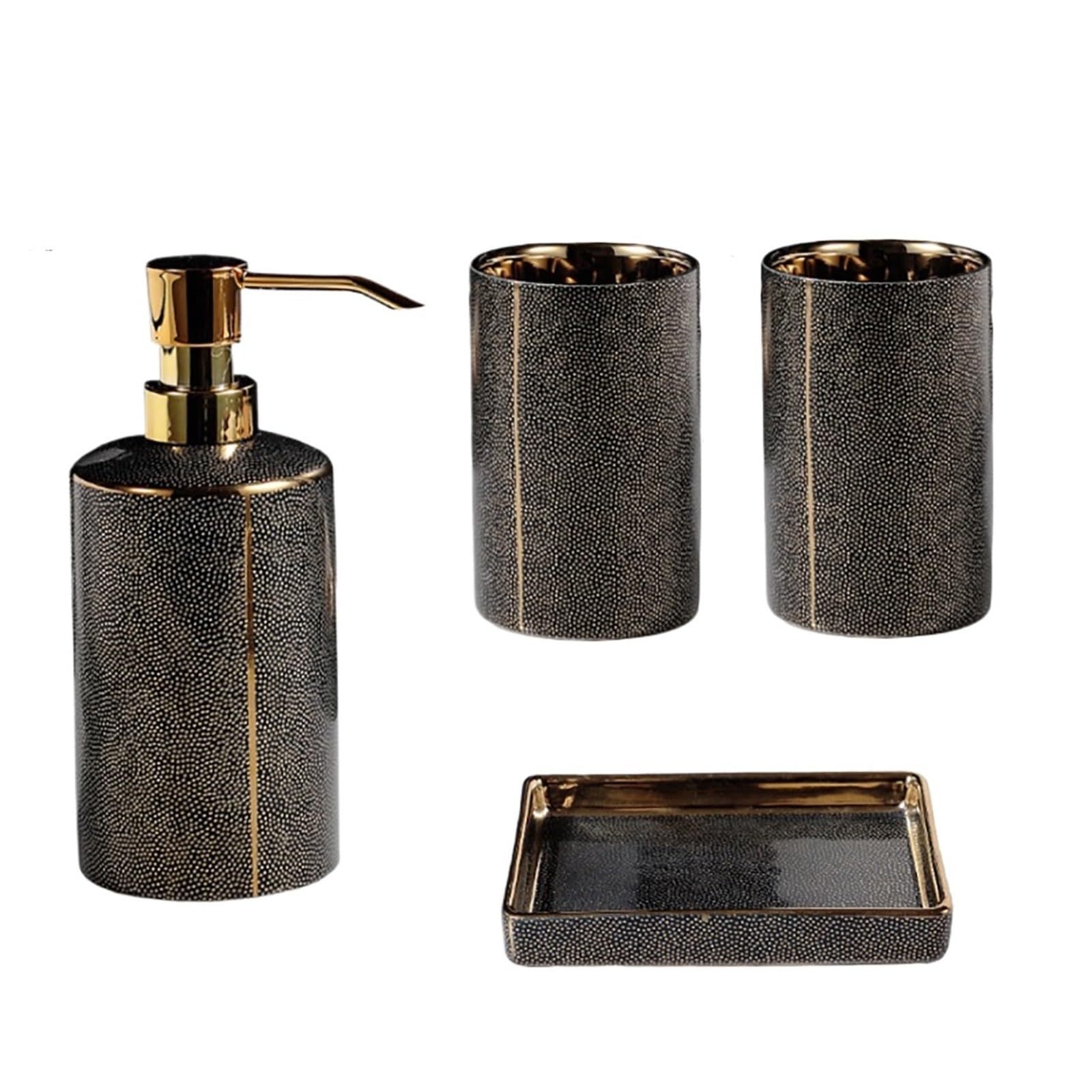 Soap Dispenser Ceramic Liquid Soap Dispenser Lotion Dispensing Bottle Dish Toothbrush Holder Gold Bathroom Accessories Sets(Balck set)