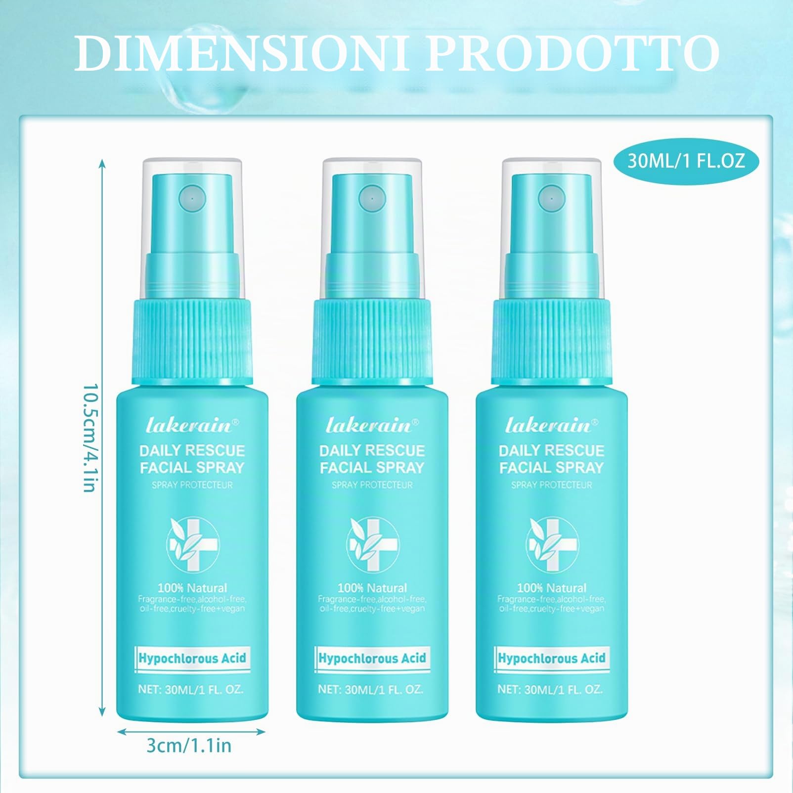 3 Piezas Acido ipocloroso Spray,Spray per viso, sicuro sulla pelle, adatto per cuoio capelluto secco e post-operatorio. Idrata e protegge la tua pelle