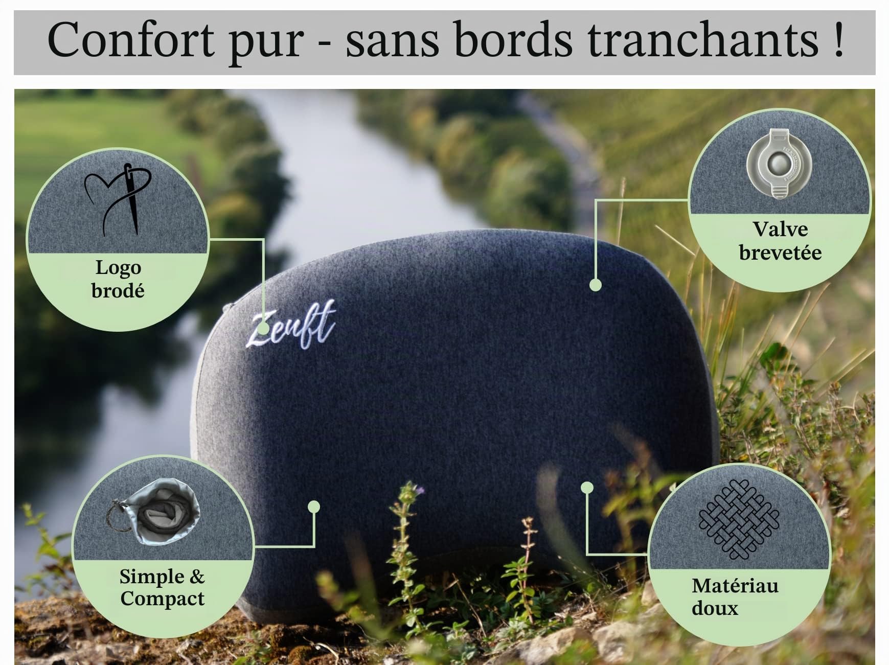 ´s Compact Pillow – Coussin Gonflable pour Camping ou Voyage – Oreiller Pratique pour l'extérieur, Sac à Dos, Voiture, Avion, Train, Pique-Nique, Plage – Idéal pour Les Vacances et Les Voyages