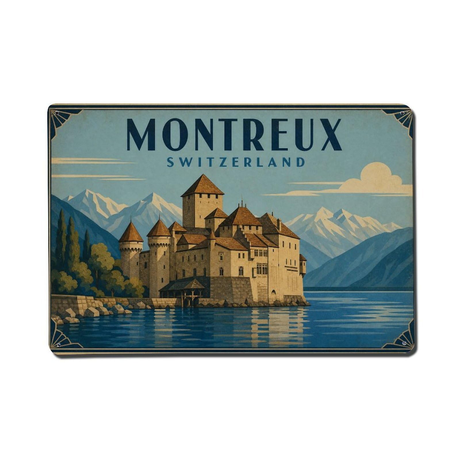 Travel Retro Switzerland Montreux Metal Tin Sign Plaque Wall Decor for Cafe, Club Bar, Office, Garden Metal Poster 8x12Inch