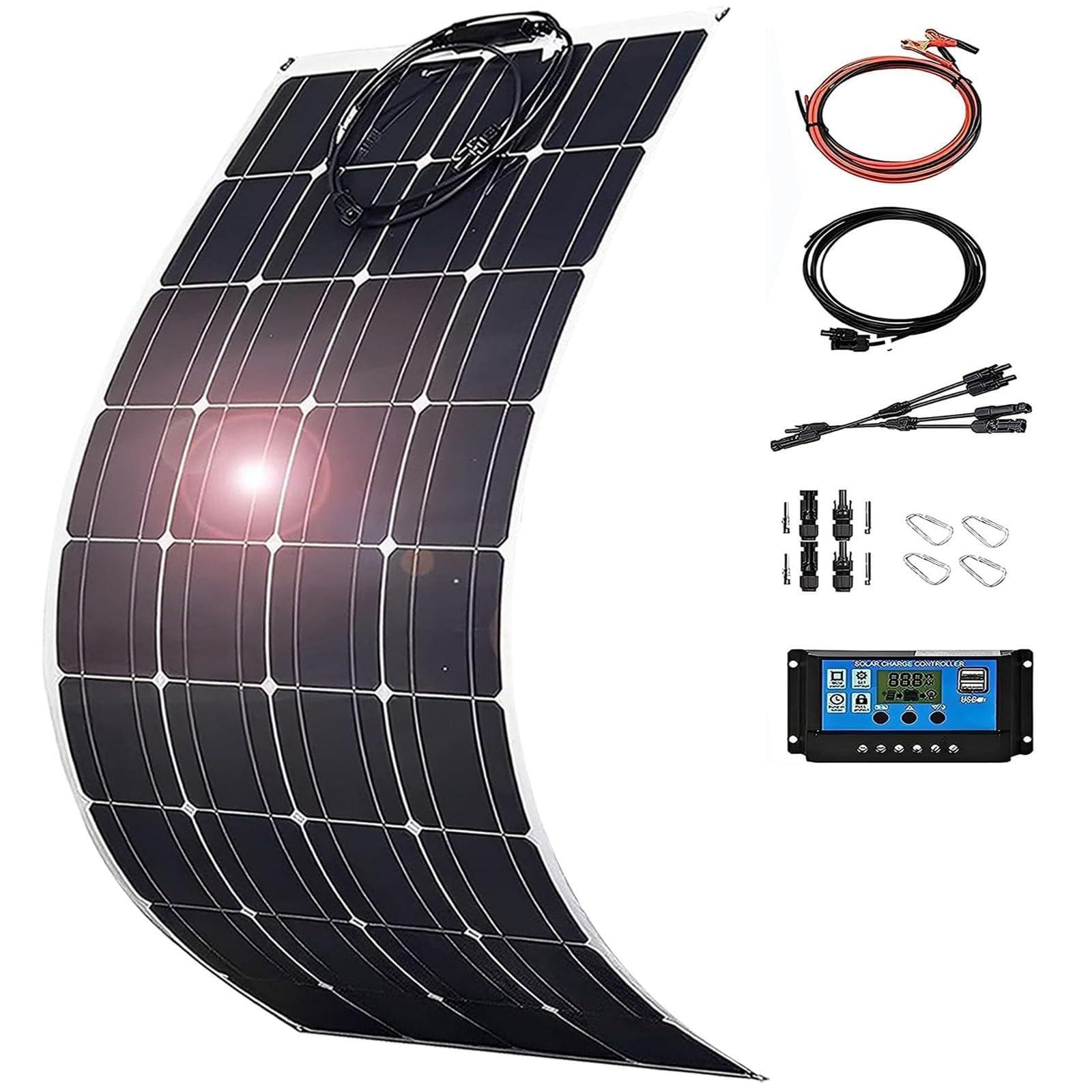 SENJINGHUA Flexible Solar Panel 150W/200W/300W/400W/520W 36V Monocrystalline Bendable -Semi-Flexible Solar Panels Charger Off-Grid for RV Boat Cabin Van Car Uneven Surfaces,150w