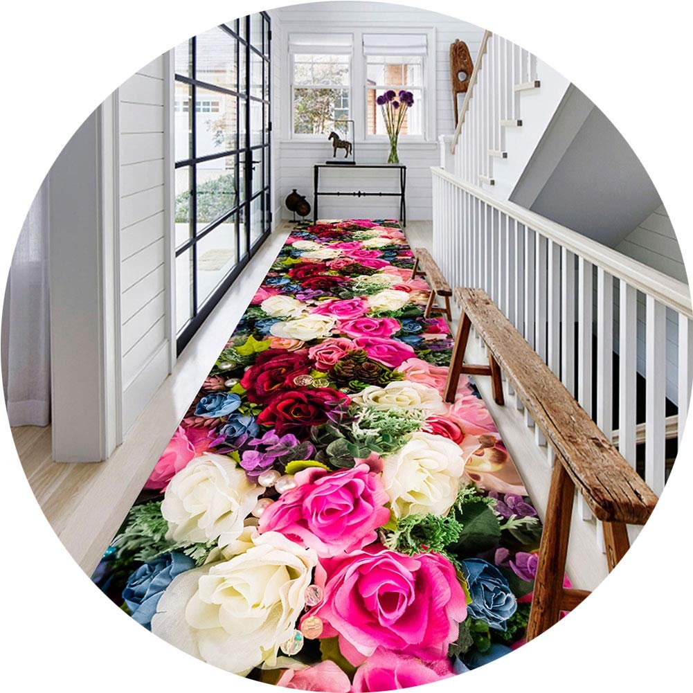 Tapis couloir antidérapant 5mm et tapis de passage d'allée 3D fleurs