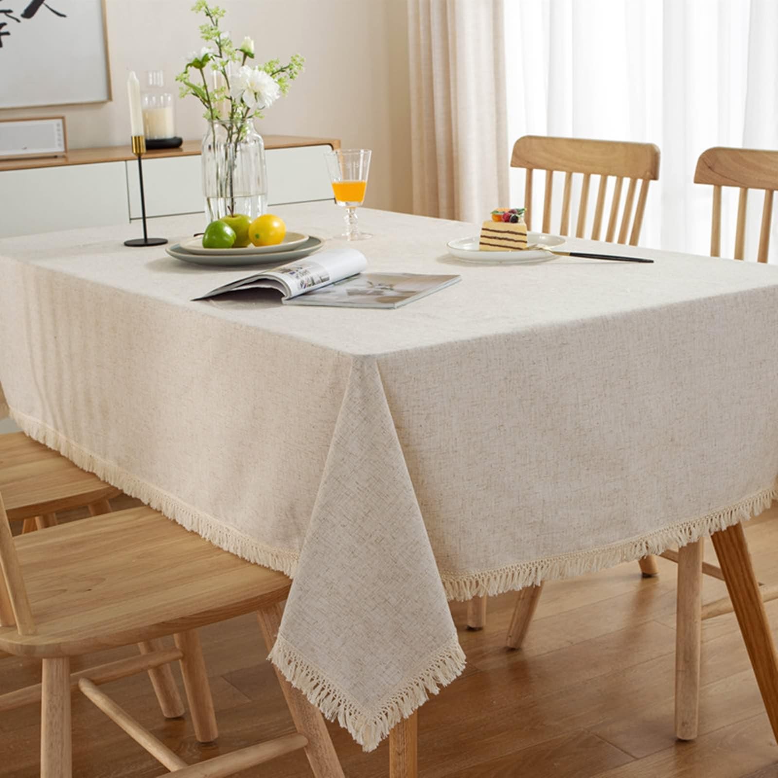 Tovaglia Decorativa Rettangolare, Tovaglie 140 x 180 cm Stile rustico semplice in Pizzo di cotone Tovaglia per Casa e Cucina, Tovaglia Elegante per PicnicBeigeStile 4