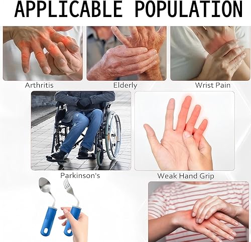 Miniatura 5 de Utensilios adaptativos, suministros especiales con peso y tenedor con agarre cómodo para artritis, temblores de manos, ancianos y pacientes de