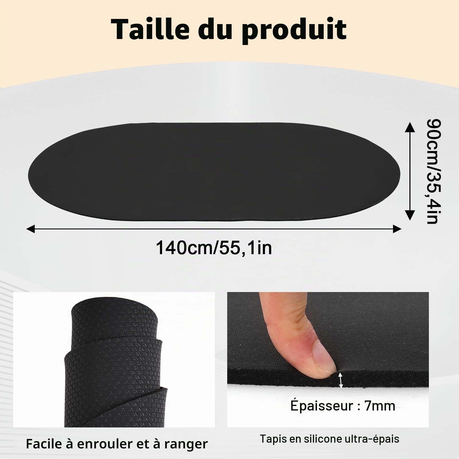 bimiti Tapis en corde à sauter - 140 x 90 cm - Antidérapant - Épaisseur : 7 mm - Absorbe les chocs - Ovale - Pour saut à la corde, yoga, entraînement (noir)