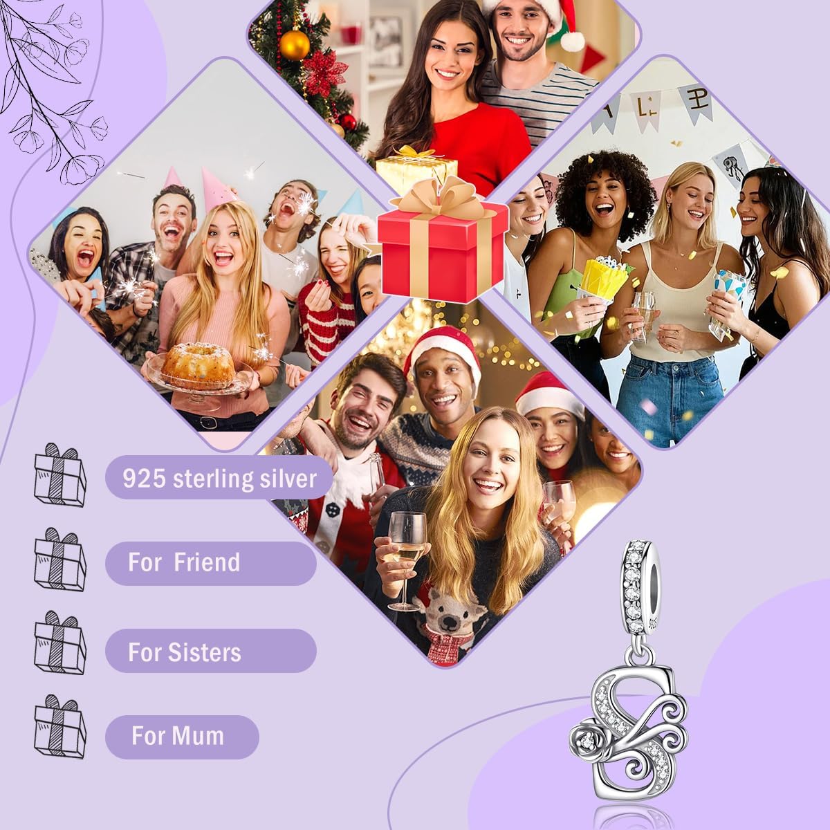 LNQOBU Complete A~Z Alphabet Charm Letter Beads, Solid 925 Sterling Silver with Cubic Stones Rose Alphabet Charm fits Pandora Bracelets Necklace Women Jewelry - Image 6