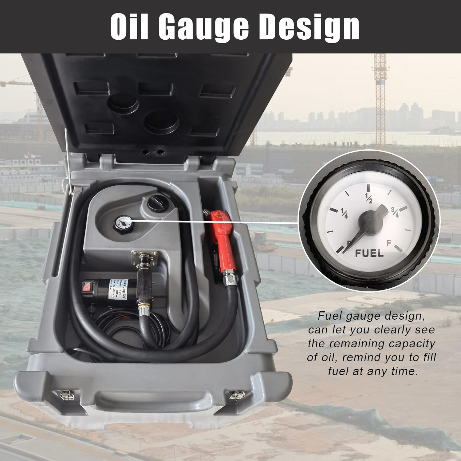 55 Gallon (208 L) Portable Diesel Tank, 10 GPM Flow Rate 12V Electric Transfer Pump with Battery Clamps, 13 ft Electric Wire and a Lockable Cover