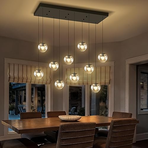 Miniatura 44 de Escalera LED de 10 luces LED moderna con globo de cristal, lámpara colgante grande para techos altos, accesorios de iluminación de entrada, villas y