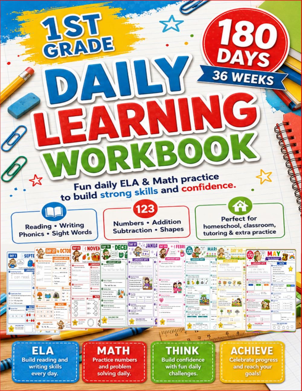 1st Grade Daily Learning Workbook: Fun daily ELA & Math practice to build strong skills and confidence