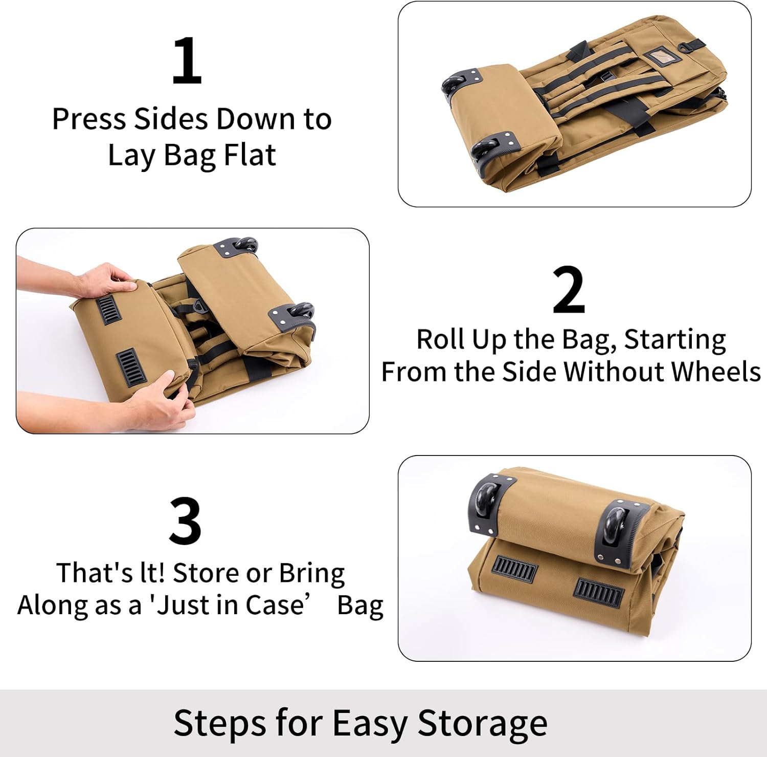 80L Waterproof Rolling Duffel Bag with Wheels,Rolling Garment Bag,Military Tactical Wheeled Foldable Backpack For Deployment Traveling Camping Sporting (Khaki) - Image 6