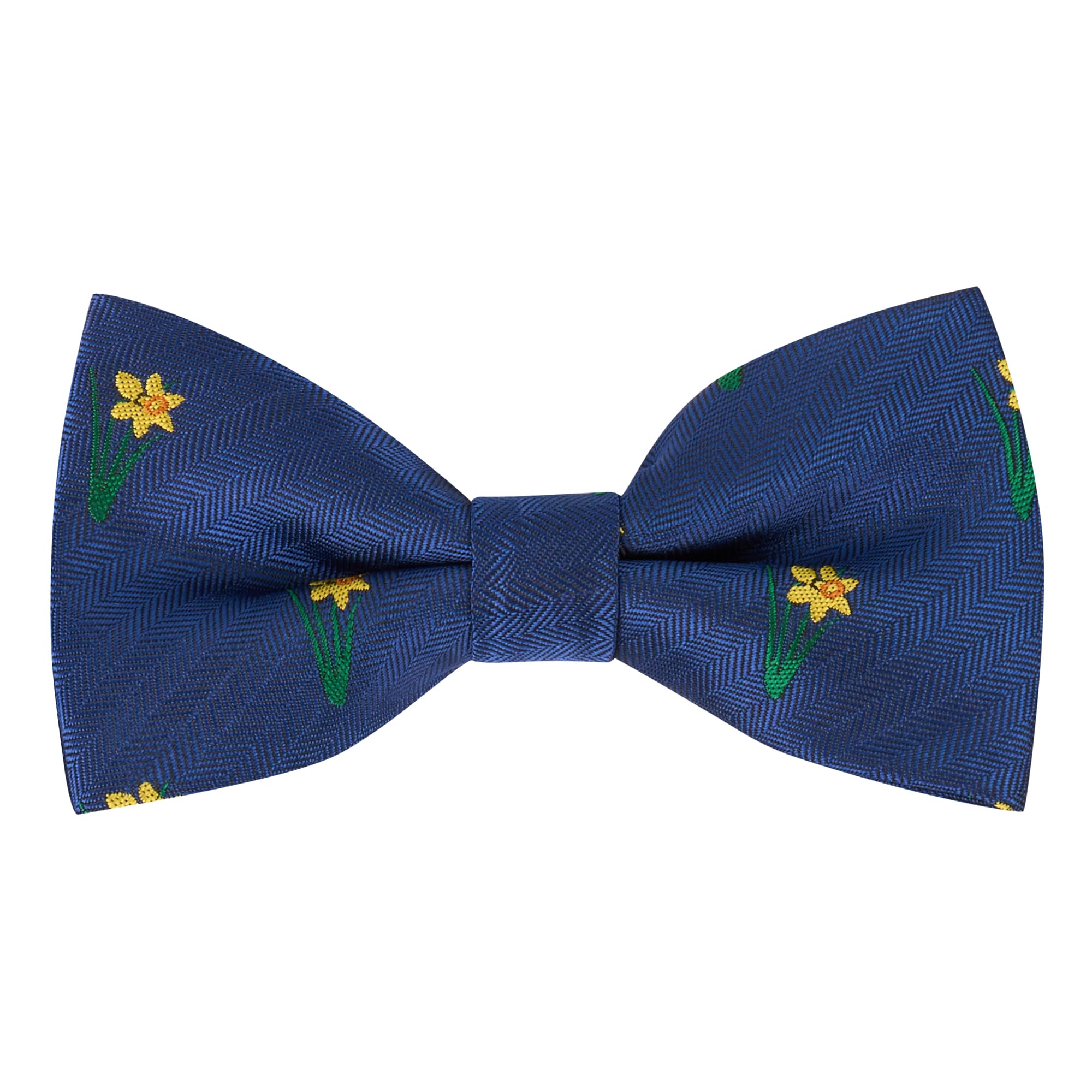 King & Priory Blue Daffodil Navy Herringbone Embroidered Bow Tie
