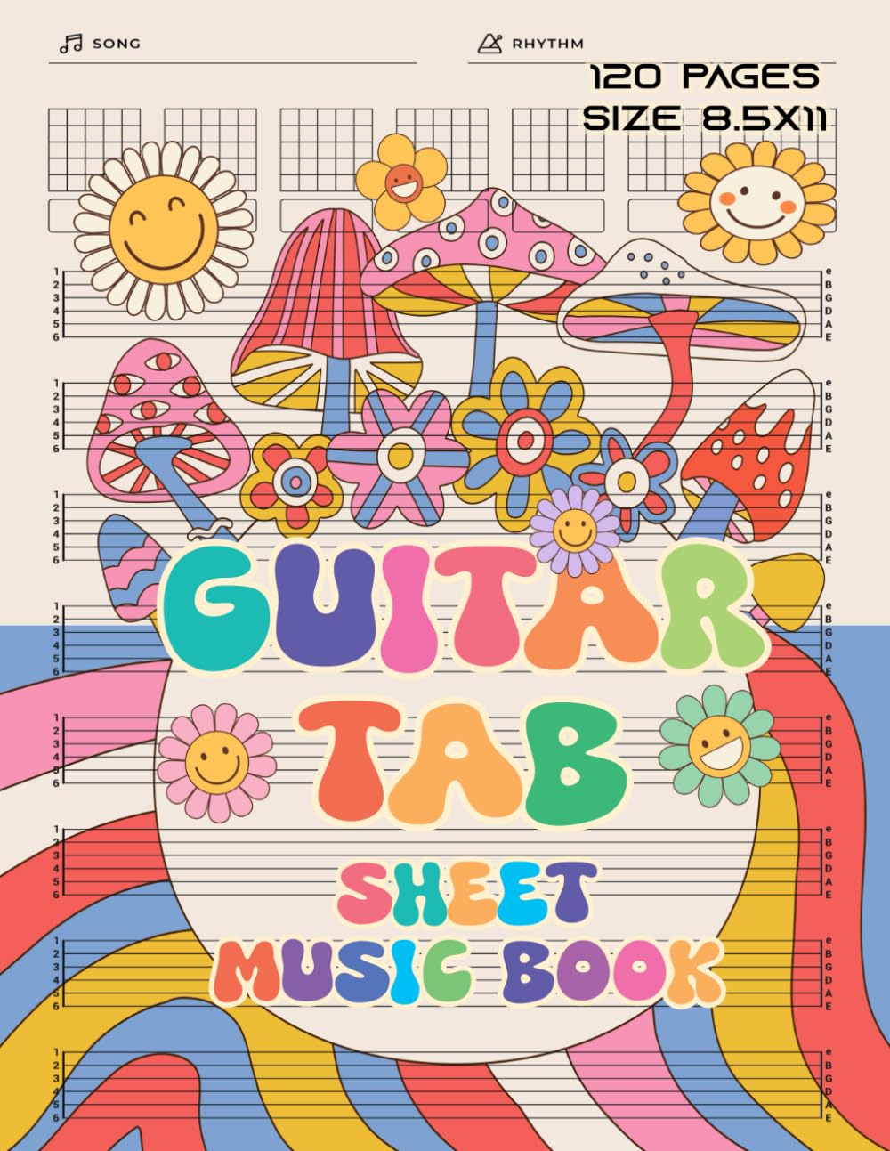 Guitar tab sheet music book: Blank Guitar Tablature Music Paper Sheet Vintage Groovy Design