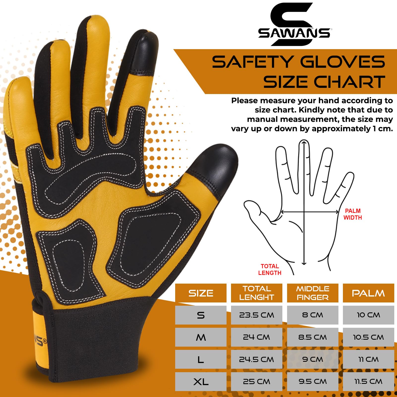 SAWANS Guantes de trabajo de jardinería de cuero Jardín a prueba de espinas Construcción transpirable Mecánico flexible para el trabajo Hombres Mujeres Utilidad Guantes de seguridad (Amarillo, M)