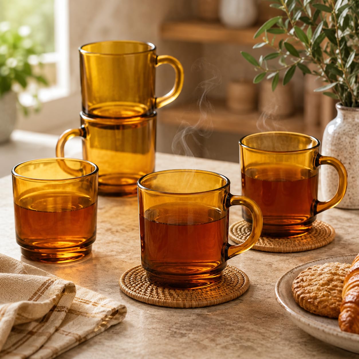 Amazon.com | Duralex® Versailles Amber (Gold) Tempered Glass Mugs