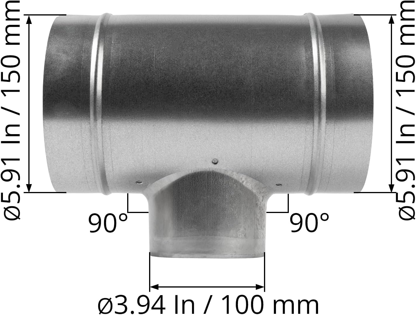 6'' Inch Duct T-Joint Splitter to 4" Inch 90° Degree Branch Connector for Exhaust Systems - T-Shaped Metal Junction - Triple Ventilation Splitter Adapter, 3 Way 6x4x6 Dryer Vent Attachment ?6" to 4" Inch