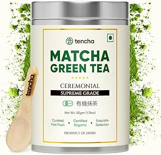 Tencha- Ceremonial Supreme Grade Matcha Tea | JAS Certified Organic | 100% Pure Supreme Grade | Japanese Matcha Green Tea Powder | Smooth and Sweet Flavour | Vegan | 50gms