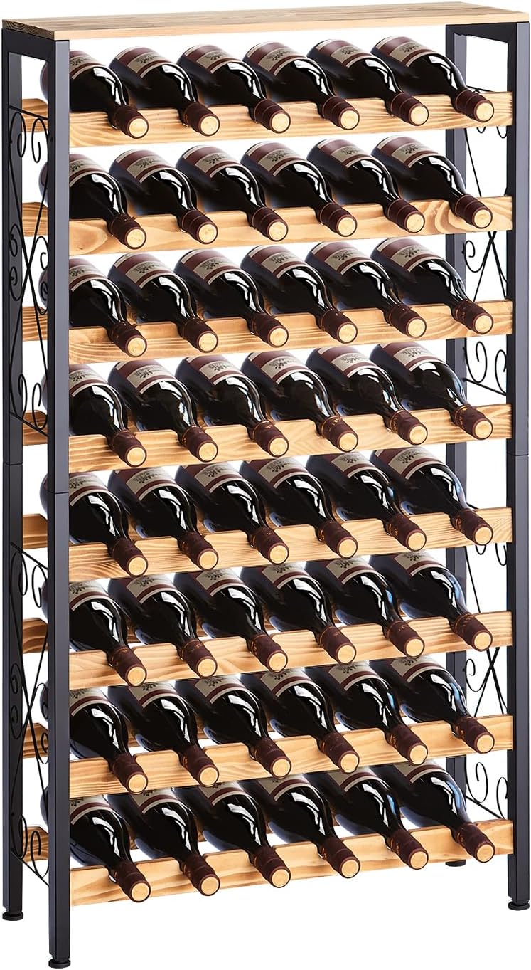 VEVOR 48 Bottle Wine Rack,8-Tier Iron Wine Bottle Holder with Wood Table Top,Freestanding Floor Display Wine Storage Shelves,for Kitchen Pantry, Cella