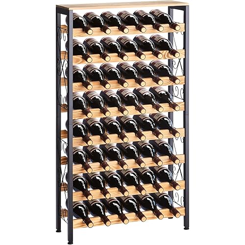 VEVOR 48 Bottle Wine Rack,8-Tier Iron Wine Bottle Holder with Wood Table Top,Freestanding Floor Display Wine Storage Shelves,for Kitchen Pantry, Cellar, Bar, Dining Room,26''L X 9.3''W X 46.9''H