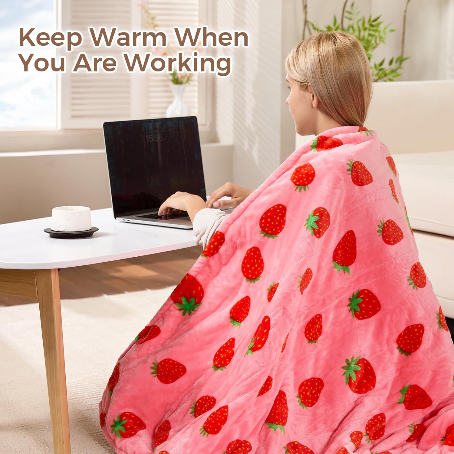 Electric Blanket Heated Throw, Soft Flannel & Sherpa Heating Blanket Throw with 6 Heating Levels & 12hrs Auto Off, Machine Washable, ETL Certified, Home Office Use, 50x60 Inch, Strawberry Red - Image 7
