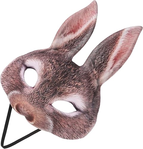 GANAZONO Máscara de conejo de media cara de conejo para Pascua, Halloween, carnaval, fiesta, Mardi Gras, mascarada, color marrón, Marrón