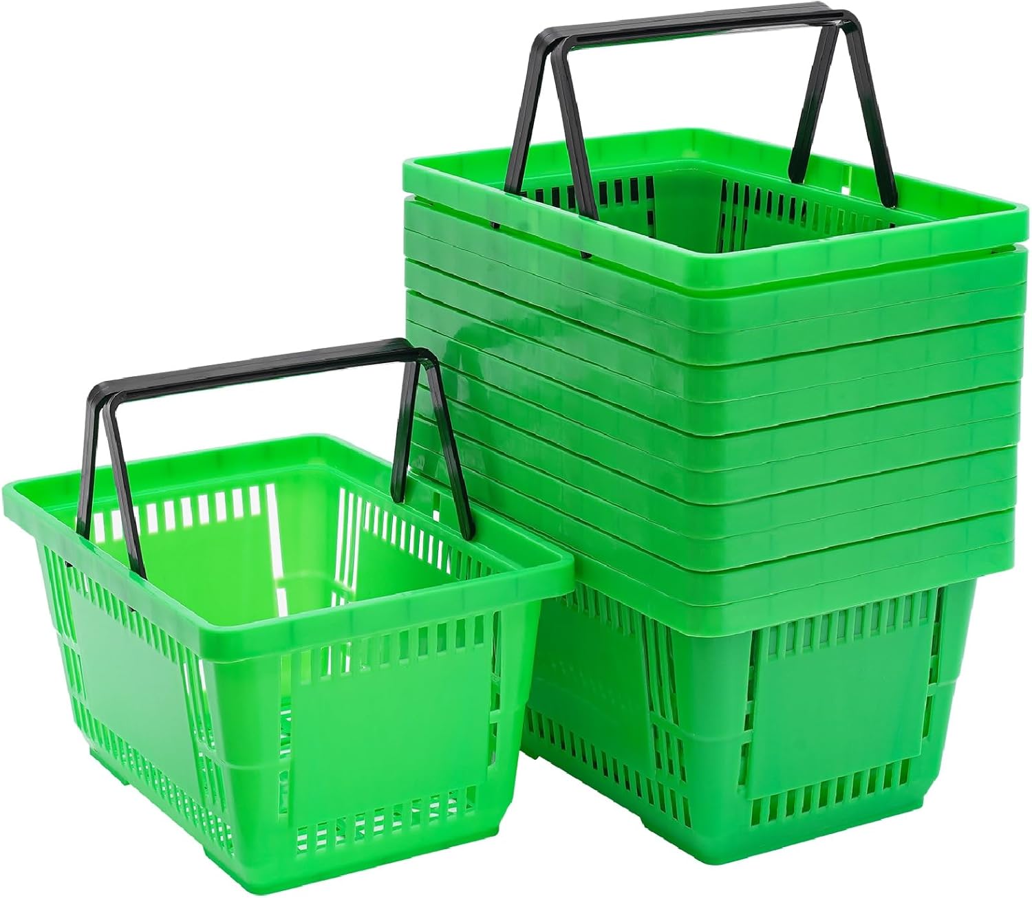 12PCS Shopping Baskets with Handles, 18L/4.7gal Plastic Shopping Cart, 18.9 x 13 x 10.2inch Portable Grocery Basket for Supermarket Retail Store (12Pcs - Green)