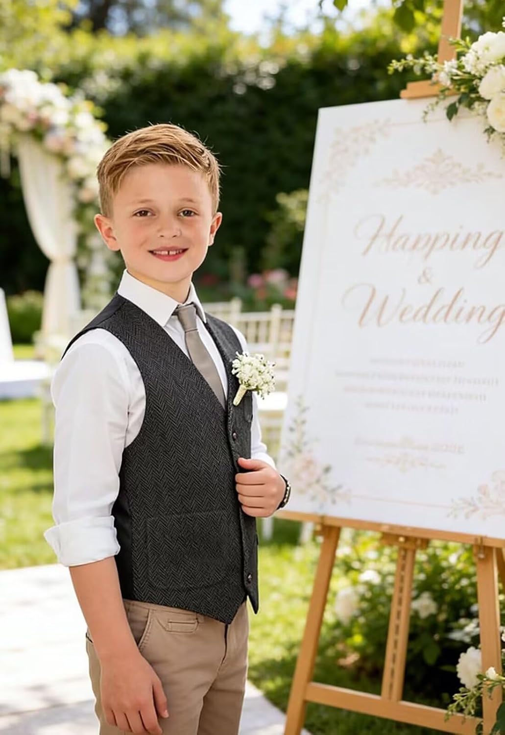 Boys Tweed Vest for Kids Dress Suit Vest for Boy Wedding Waistcoat