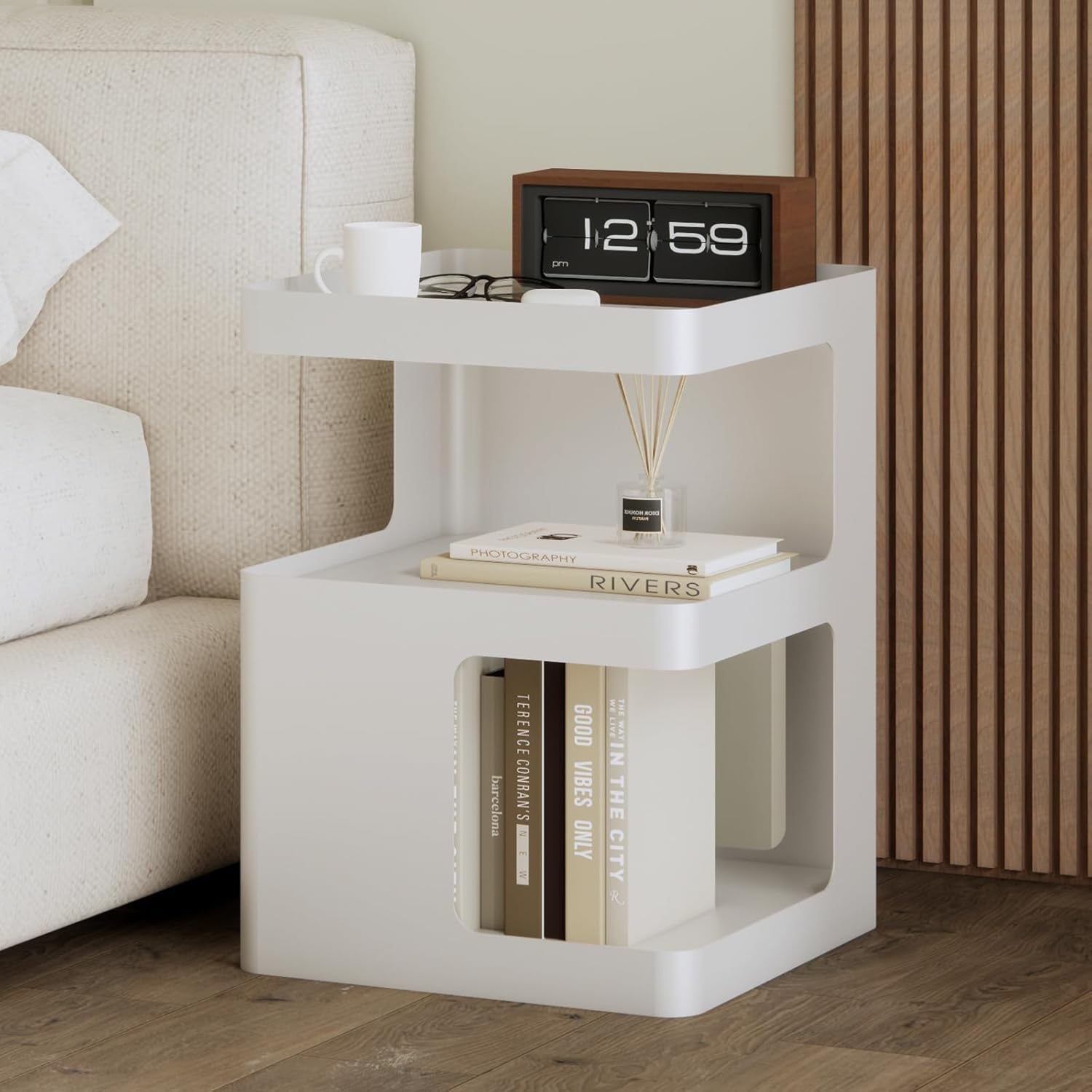 modern side table,small end tables for small spaces,metal nightstand,bedside tables,accent table with storage for couch,bedroom,living room.no assembly required white